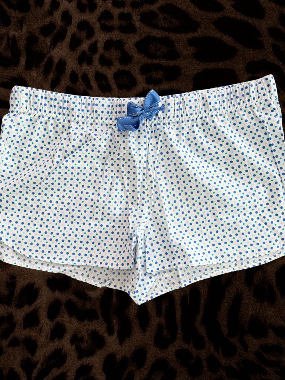 Old Navy White Polka Dot Shorts with Blue Ribbon Tie